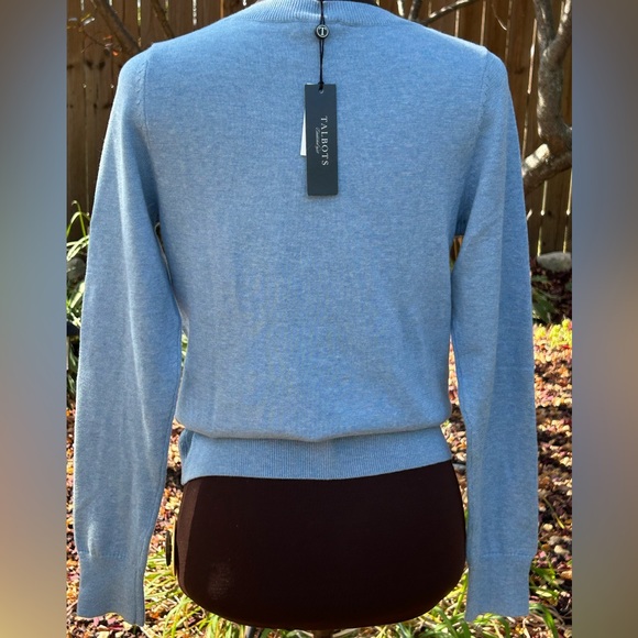 NWT TALBOTS cable knit blue heather sweater sMP cotton/poly/wool blend Soft! - Picture 2 of 6